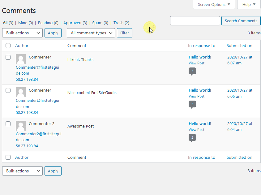 Comments quick edit option