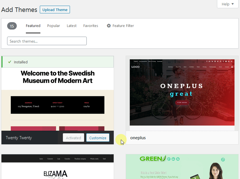 Option to filter themes