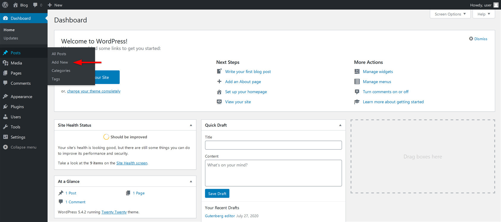 wordpress add new post