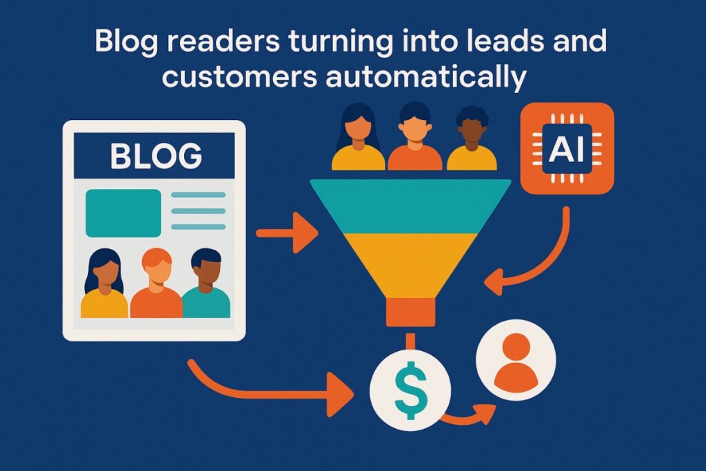 AI-driven marketing funnel automation turning blog readers into customers.