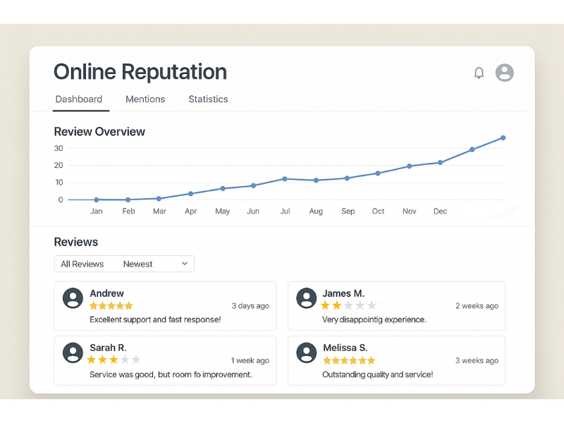 Analytics dashboard showing customer review performance and reputation metrics