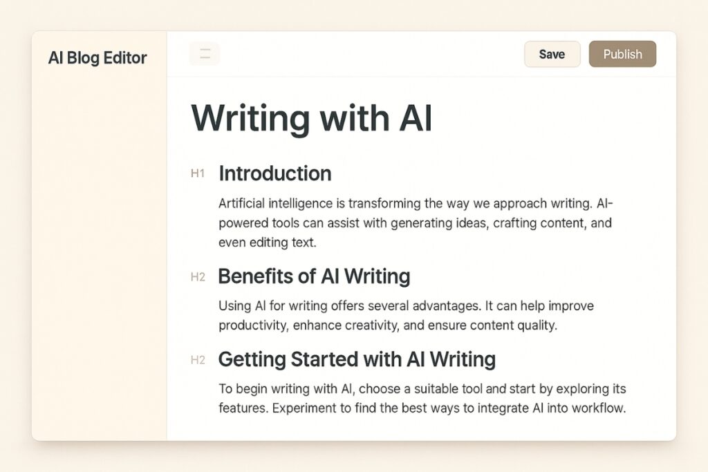 BrandWell interface generating a structured long-form blog post.