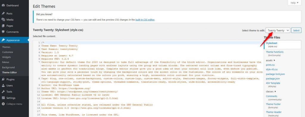 Choose theme to edit files