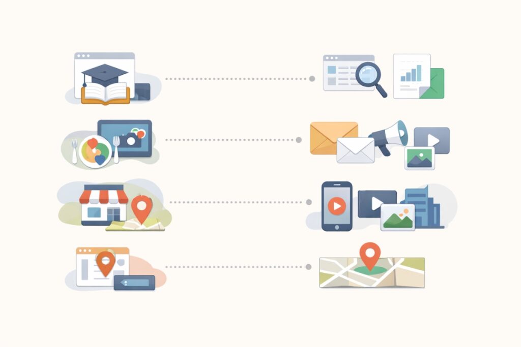 Diagram illustrating different blog niches connected to specific promotion channels