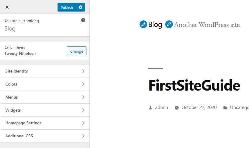 Common options in Customize section