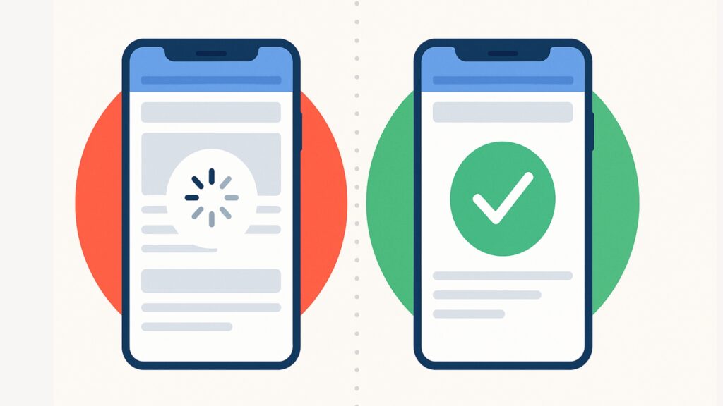 Comparison of a slow-loading website versus a fast mobile-optimized site for better local SEO performance.