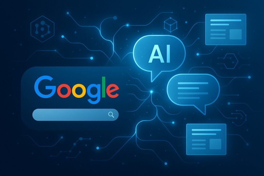 Concept art showing AI-driven search and content discovery in 2025.