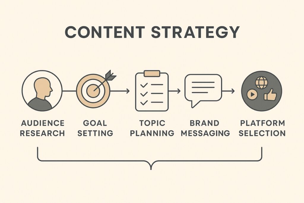 Content strategy roadmap showing audience, goals, topics, and brand direction.