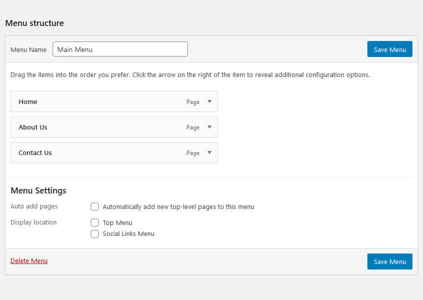 Different menu locations in theme