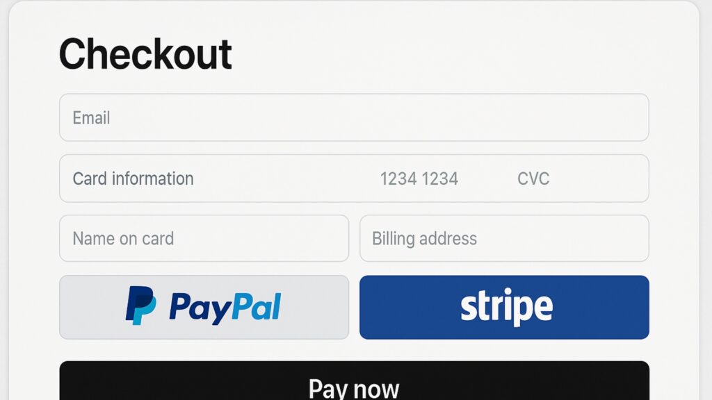 Ecommerce checkout page with PayPal and Stripe payment options