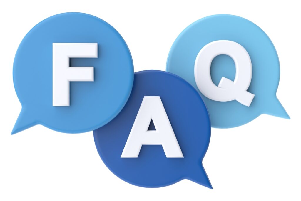 FAQ section displaying common questions and answers about digital business card tools.