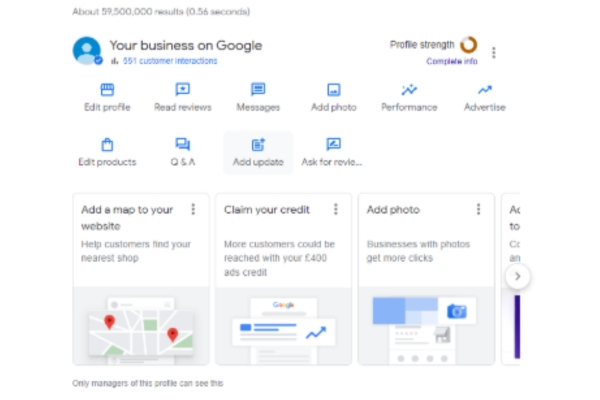 screenshot of business profile