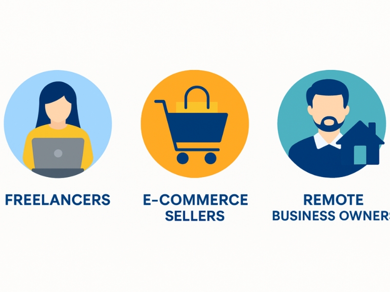 Icons representing freelancers, e-commerce sellers, and remote business owners