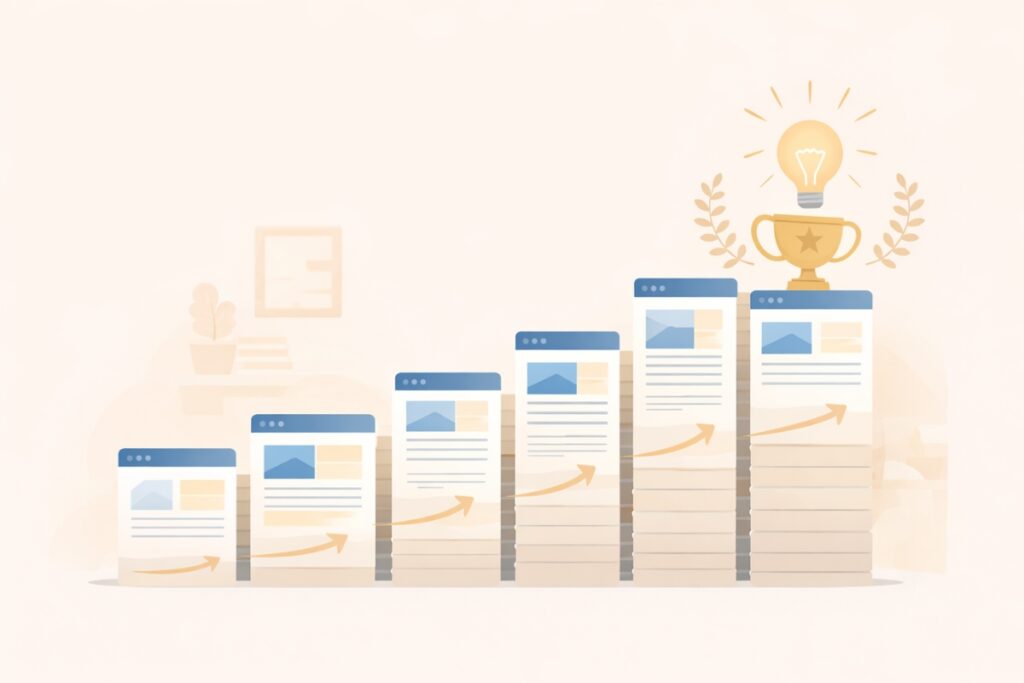 Illustration showing how blogging and content marketing build authority and trust for coaches and consultants