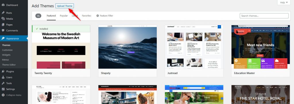 Install new theme via upload theme option