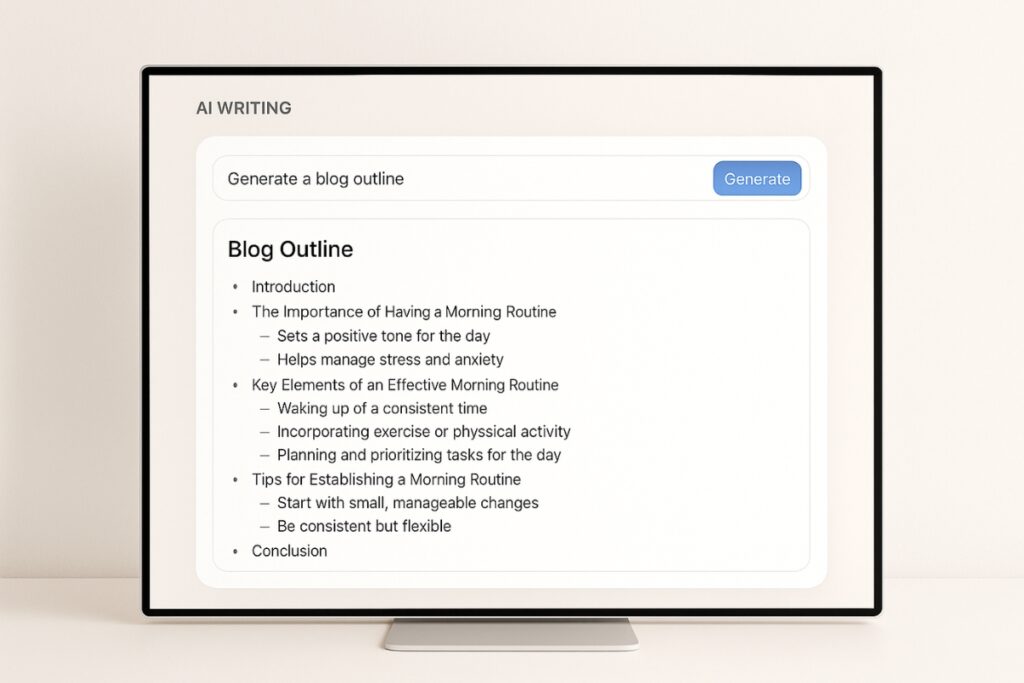 KoalaWriter interface drafting a blog post outline.