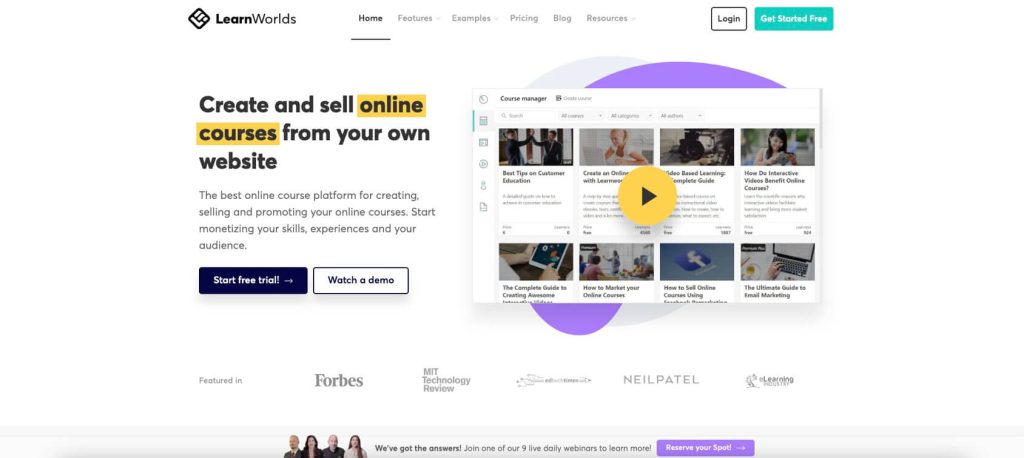 learnworlds homepage