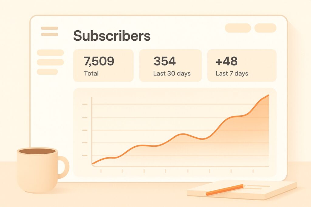 Modern Substack-style analytics graphic showing subscriber growth.