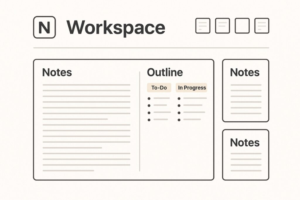Notion AI workspace with structured blog outline and research notes.