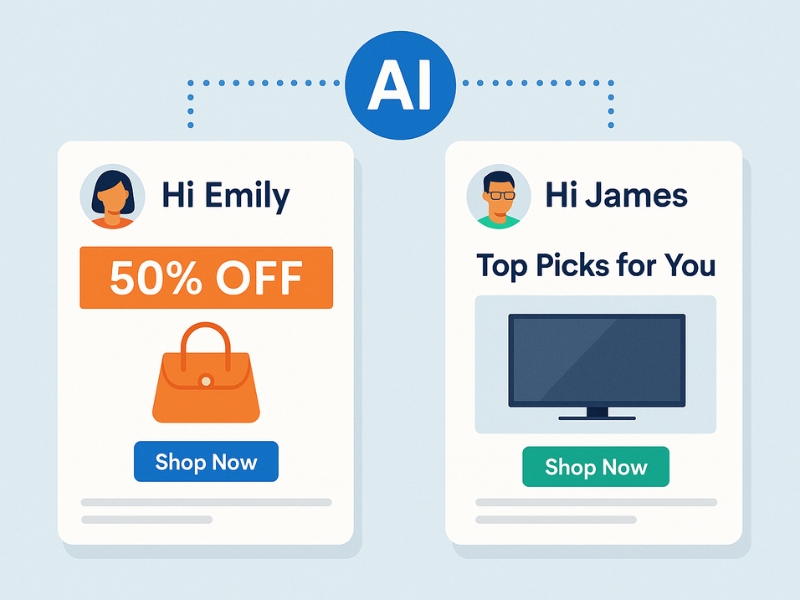 Personalized email marketing examples with AI-driven dynamic content tailored to customer preferences.