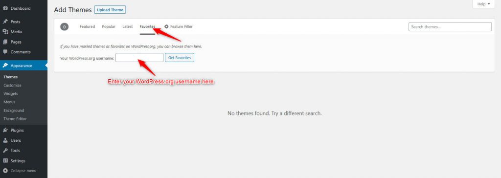 Search favorite themes from WordPress.org