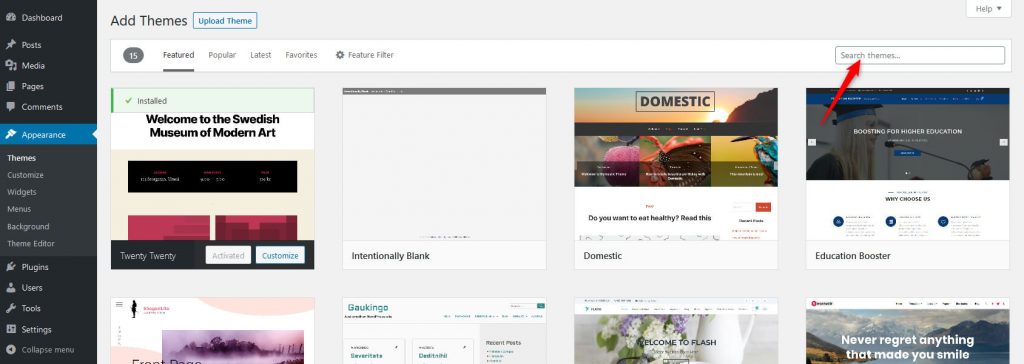 Search new theme by name or keyword