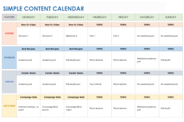 content calendar