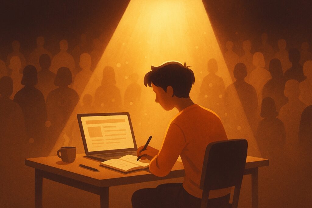 Symbolic image of a new content creator gaining visibility in a crowded space