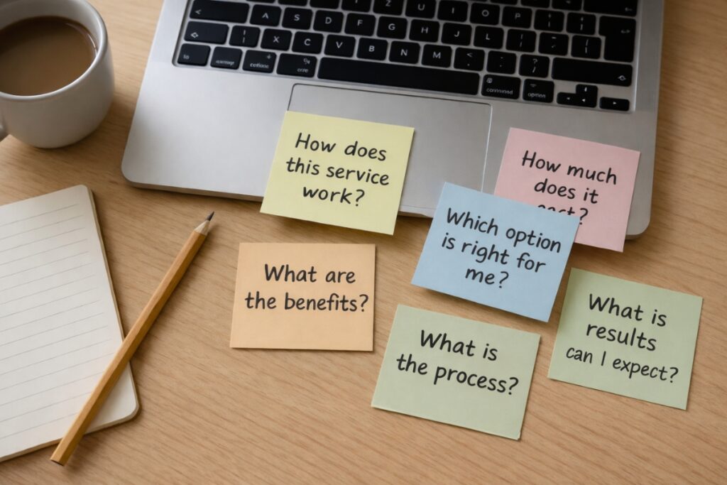 Customer questions listed on sticky notes to inspire content ideas for small businesses