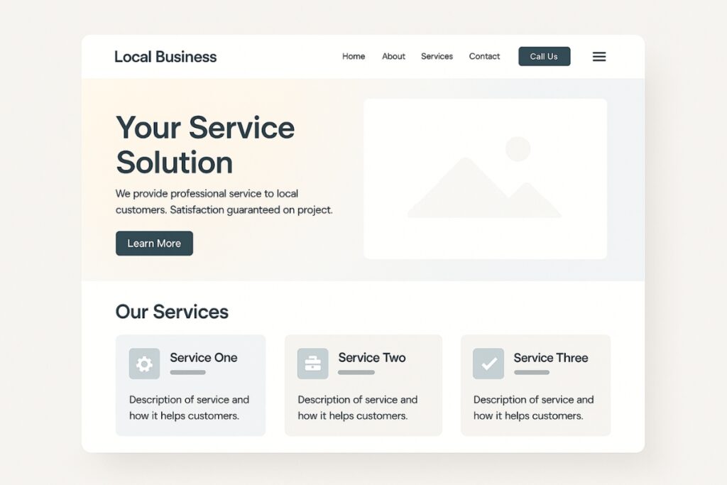 Well-structured local business website homepage mockup with clear service sections.