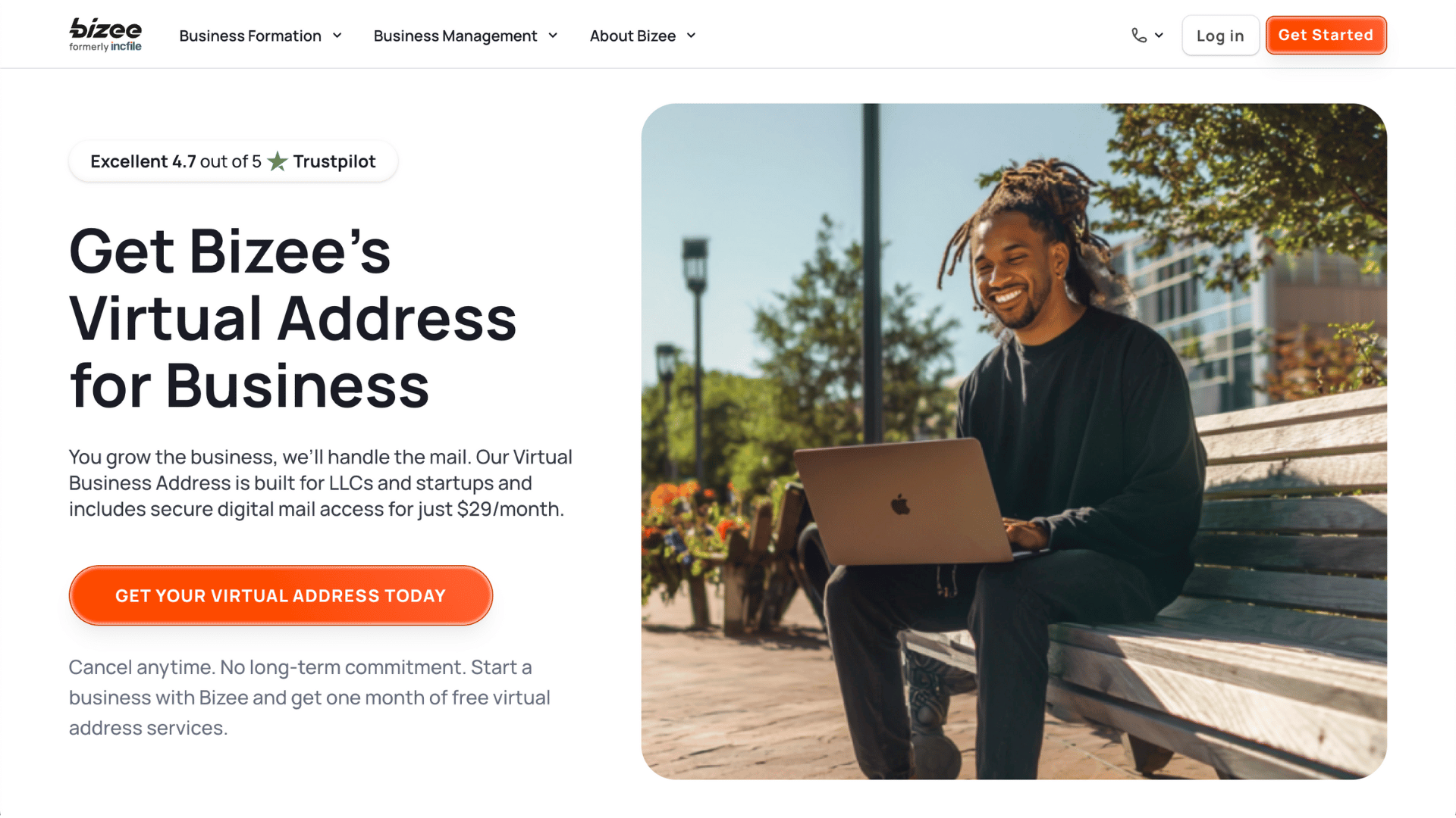 bizee virtual mailbox website homepage