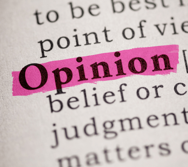 dictionary page open to the word opinion