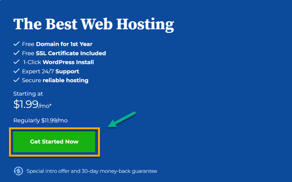 Bluehost get started button