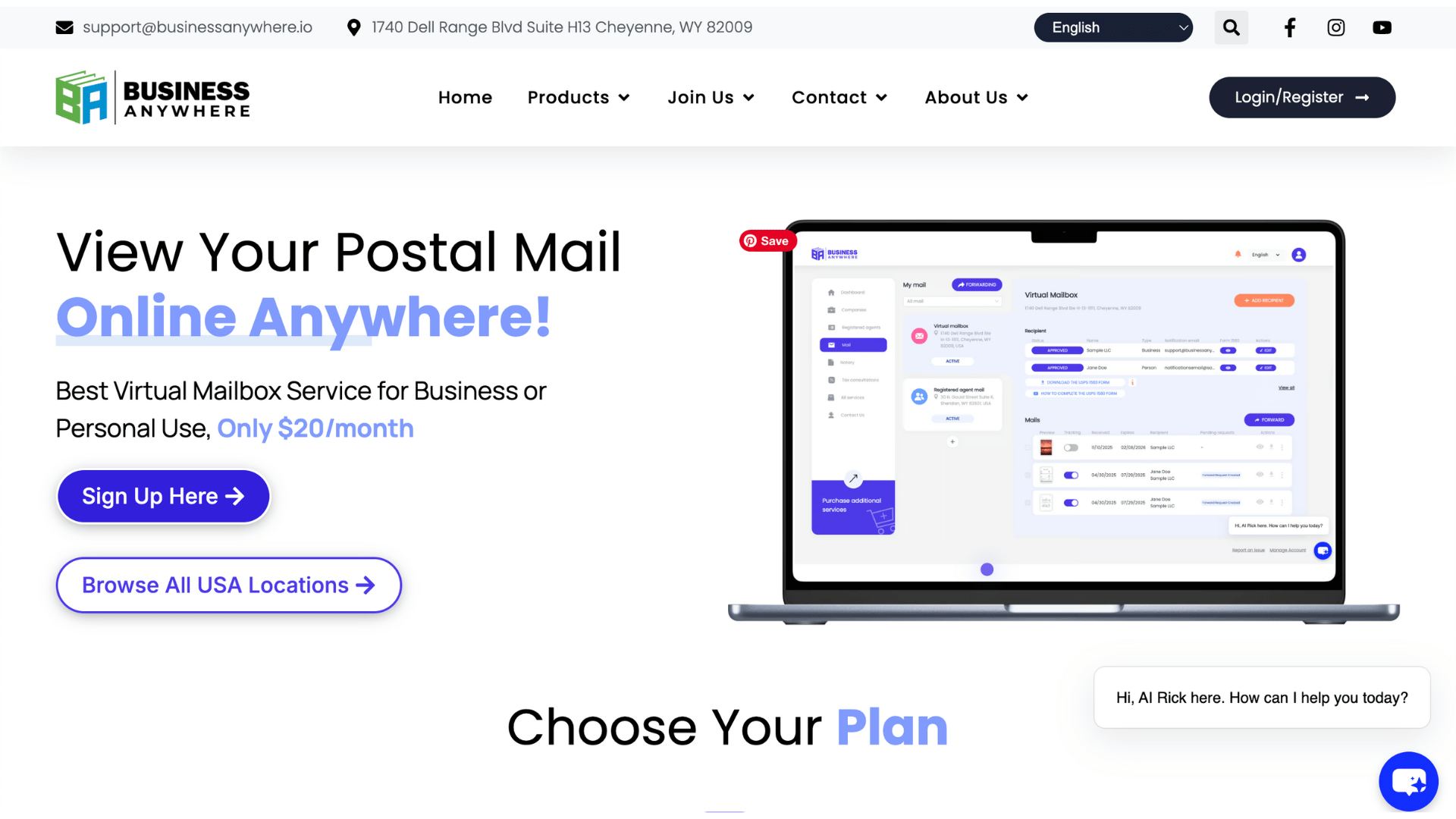 business anywhere website homepage