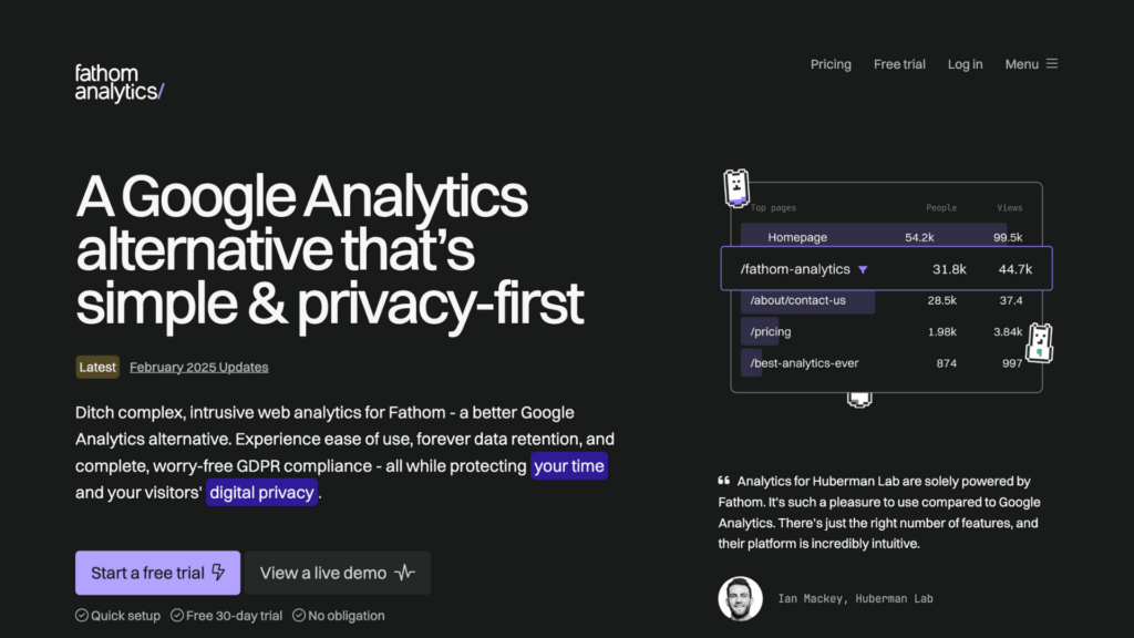 fathom analytics homepage
