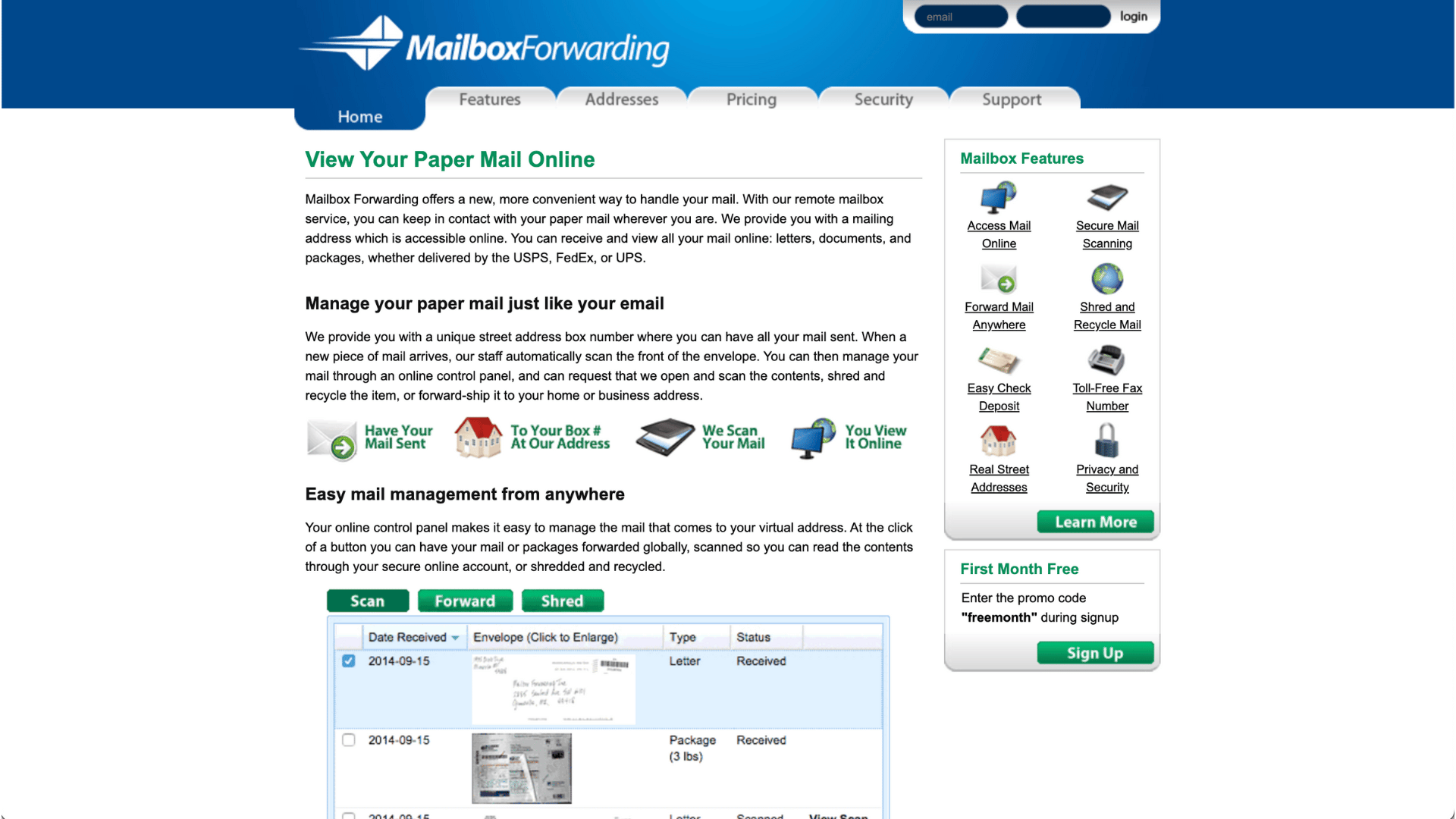 mailbox forwarding website homepage