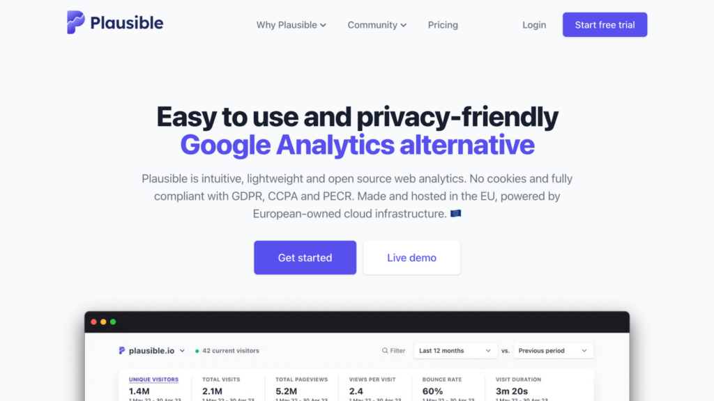 plausible analytics homepage